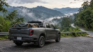 รถเที่ยวภูเขา Ford Ranger ขนของไปบริจาคบนถนนขึ้นเขา
