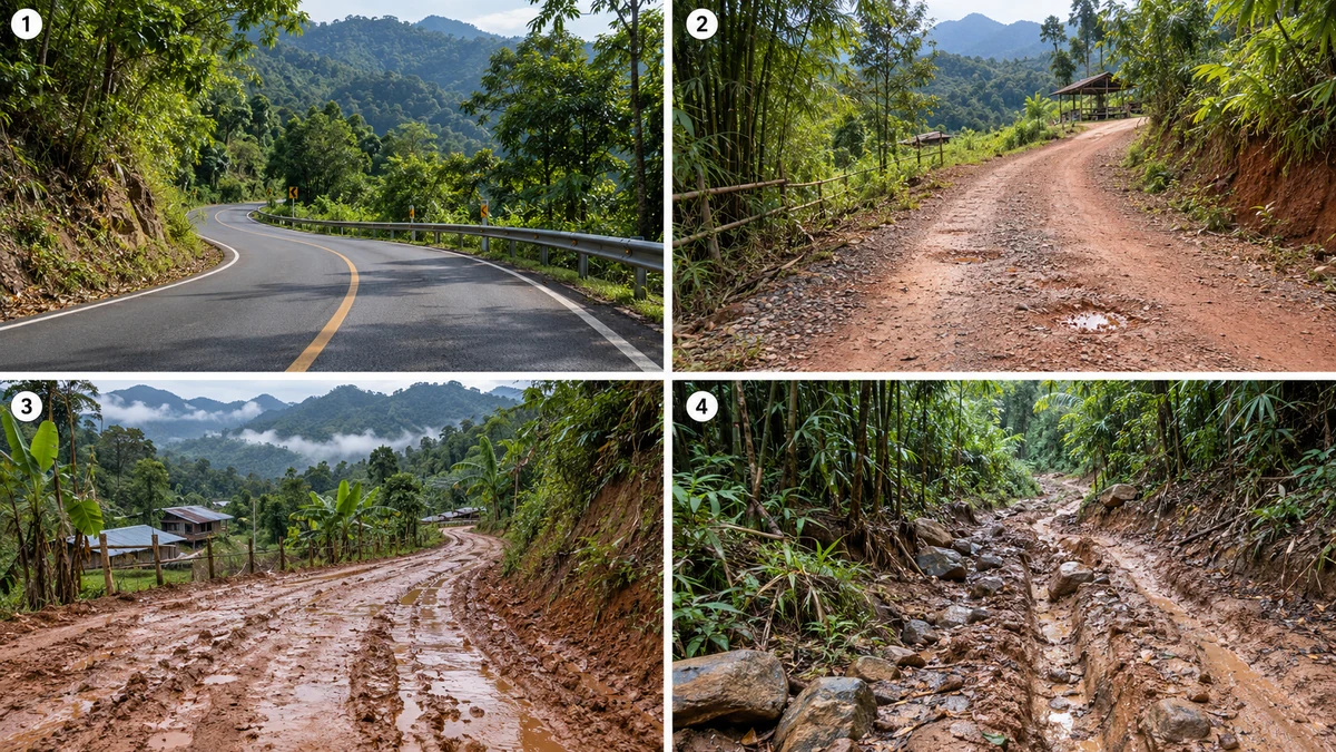 4 ระดับเส้นทางทุรกันดาร ตั้งแต่ถนนลาดยางขึ้นเขาจนถึงทางป่าโคลนหนัก