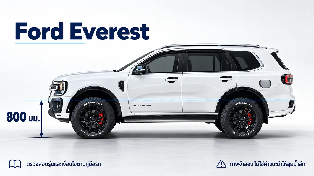 Ford Everest ลุยน้ำได้กี่เซน ความสามารถลุยน้ำสูงสุด 800 มม.